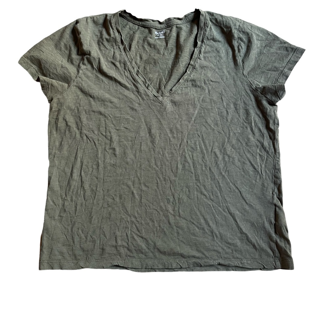 Madewell 100% Cotton Olive V-Neck Women's Top